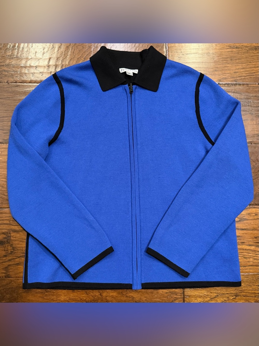 PENDLETON Women’s Wool Blend Royal Blue/Black Trim Full Zip Career Sweater XL